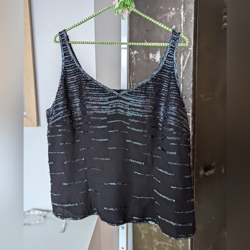 Vintage J Kara Black Beaded Evening Camisole 2X